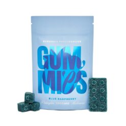 Front view of Euphoria brand Blue Raspberry flavor one thousand milligram interlocking toy brick style specialty fruit chew packaging